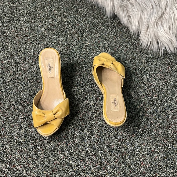 VALENTINO Mustard Yellow Bow Espadrilles Wedge Sandal Platform Shoe US 6.5 EU 37 - Picture 13 of 16